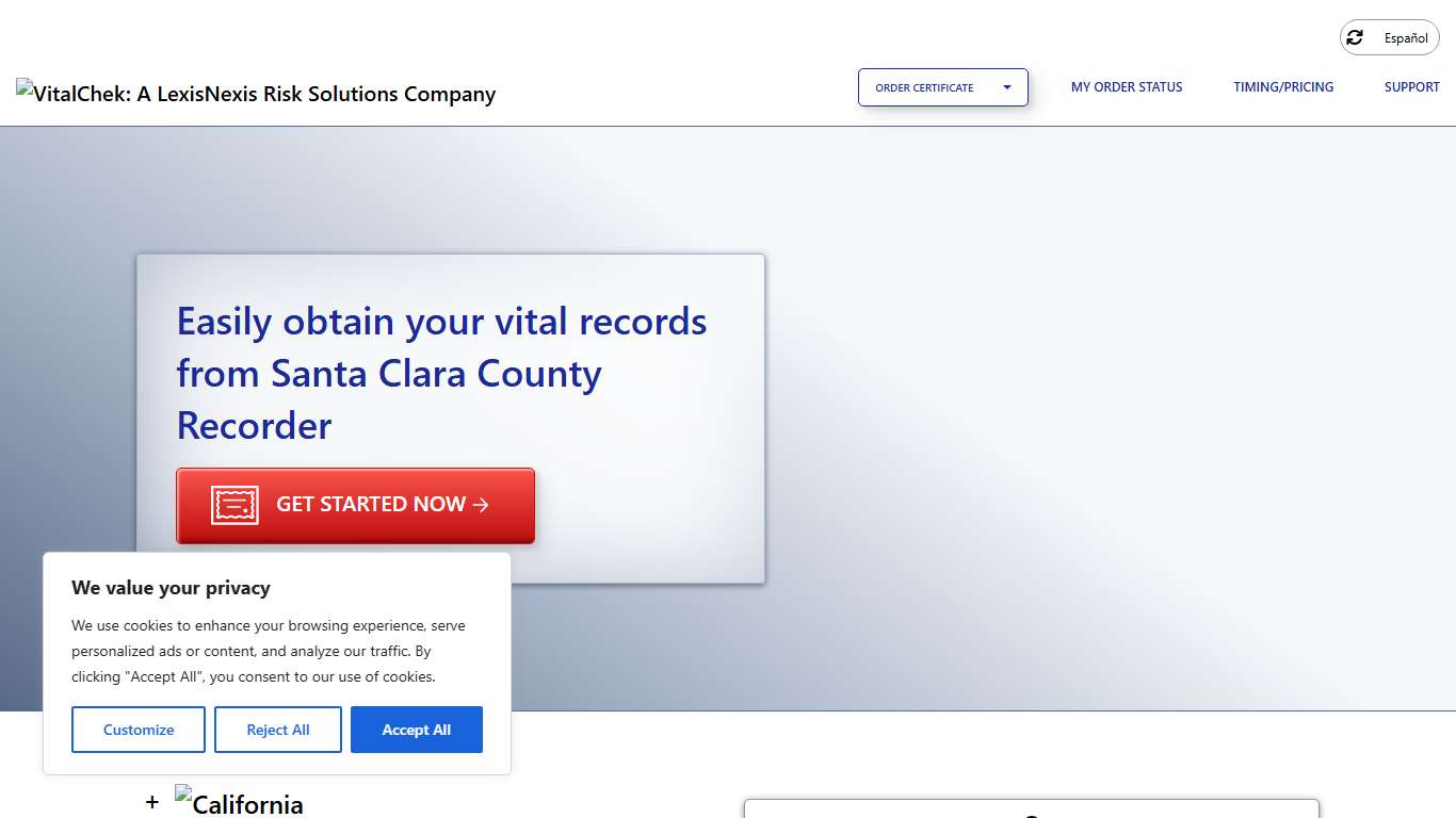 Santa Clara County Recorder (CA) | Order Certificates - VitalChek