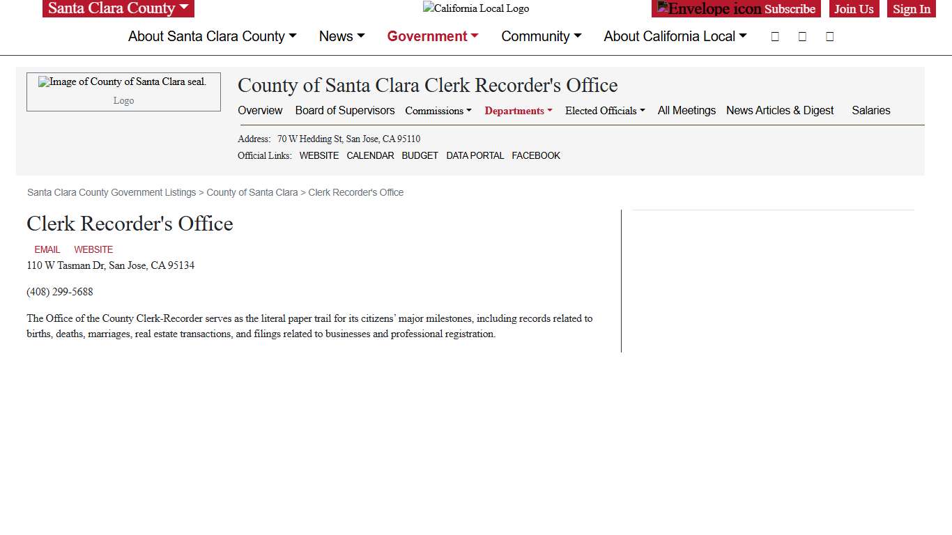 County of Santa Clara Government Department